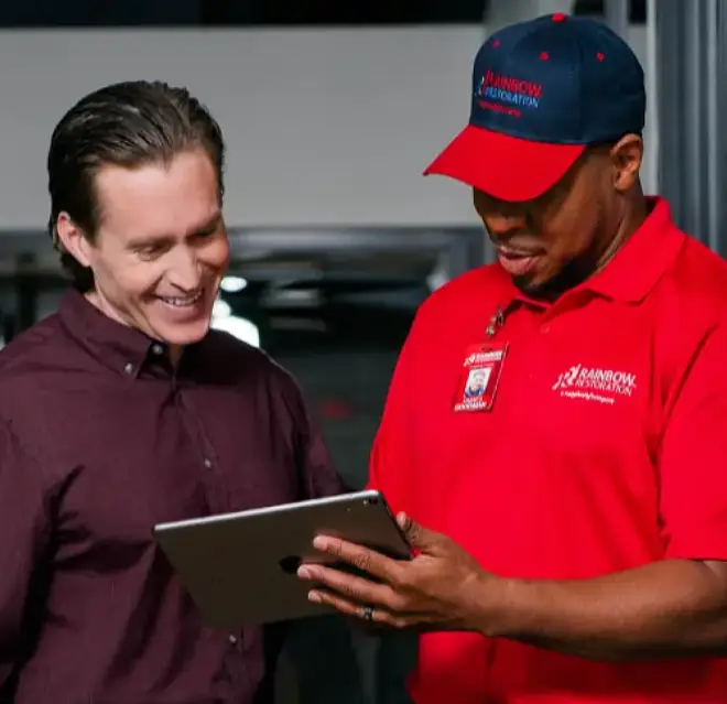 A technician discussing with the customer.
