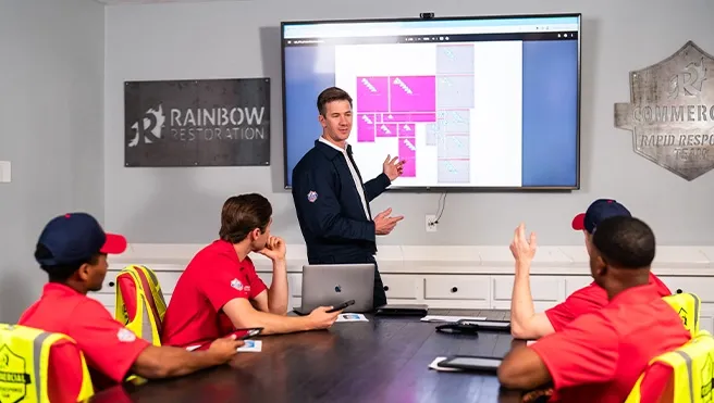 Rainbow Restoration’s emergency response team reviews an emergency response plan for a large commercial loss in Aberdeen, MD.