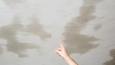 Person pointing to areas on drywall that are wet