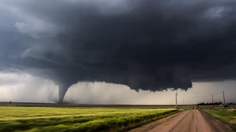 Tornado over open field.